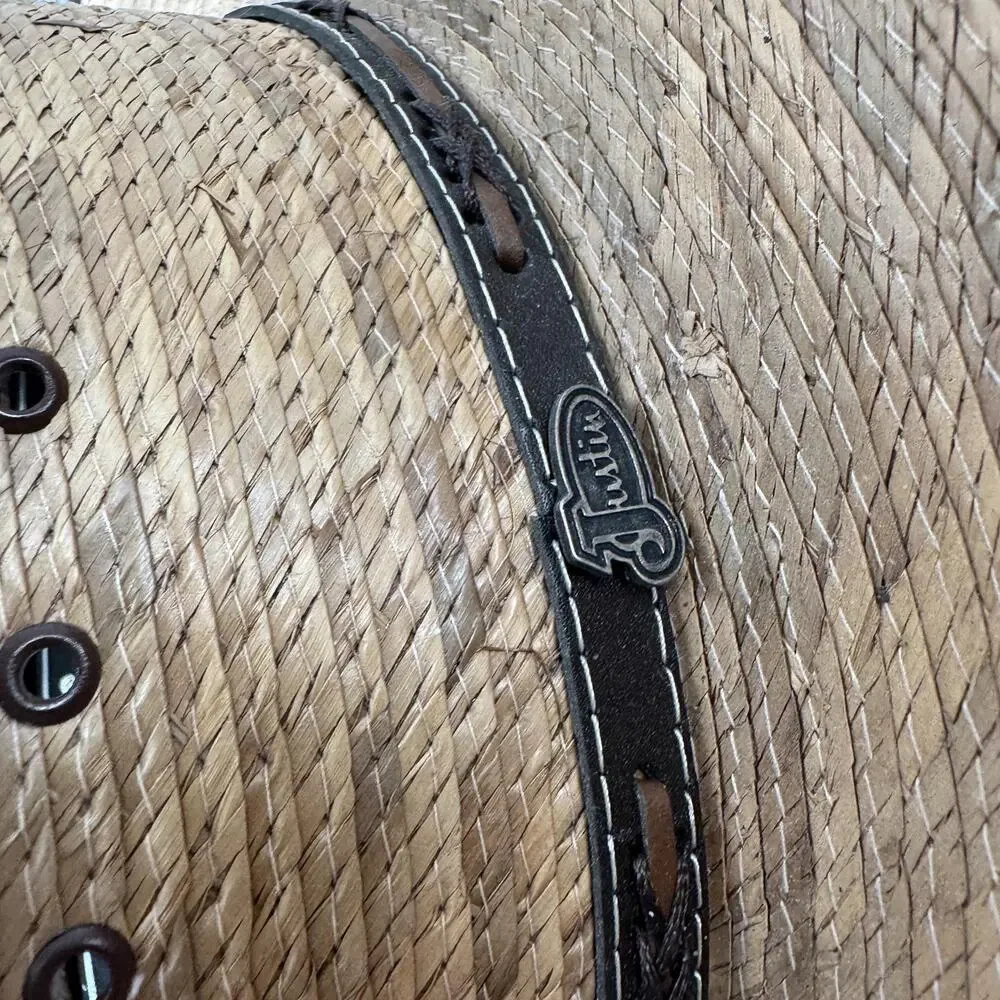 Justin Hat Cowboy Fitted Mens 7 3/8 Brown Straw Western Wide Brim Summer Rodeo